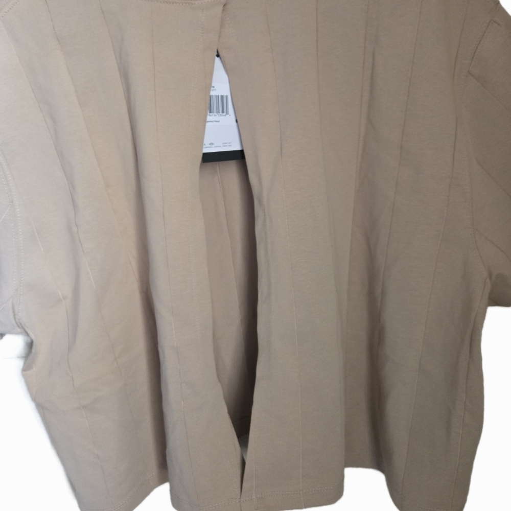 NWT Jordan Pin Striped Tan 2X Open Back Crop T-Shirt Short Sleeve - Picture 3 of 9